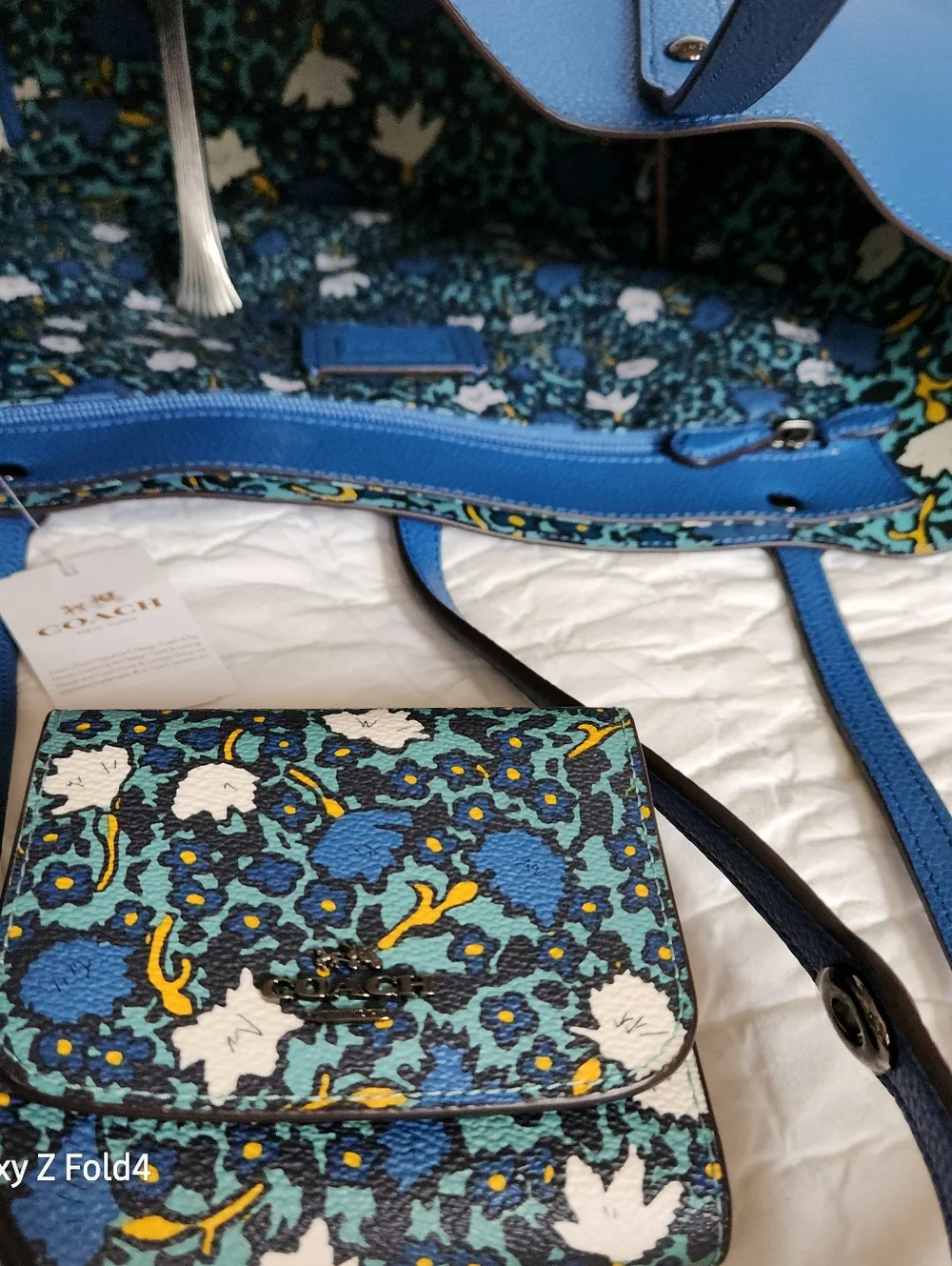 Coach Bright Blue Pebbled Leather Tote with New Tag + Wallet - Picture 12 of 16